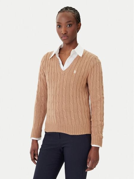 Polo Ralph Lauren Sweter 211B16797001 Beżowy Slim Fit. Brązowe swetry klasyczne damskie Polo Ralph Lauren, xl, z bawełny, bez kołnierzyka. Za 625.99 zł.