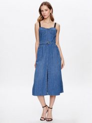 Pinko Sukienka jeansowa Attaccante PE 23 PDEN 100700 A0ML Niebieski Regular Fit. Niebieskie sukienki damskie Pinko, bez wzorów, z bawełny, bez kołnierzyka, bez ramiączek. Za 1,829.00 zł.