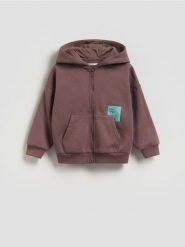 Bawełniana bluza z kapturem - brązowy. Brązowe bluzy i bluzki niemowlęce Reserved, bez wzorów, z bawełny, bez ramiączek, z kapturem. Za 49.99 zł.