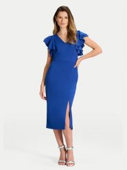 Swing Sukienka koktajlowa 5AI18400 Niebieski Slim Fit. Niebieskie sukienki damskie Swing, bez wzorów, z syntetyku, wizytowe, bez kołnierzyka, bez ramiączek. Za 549.99 zł.