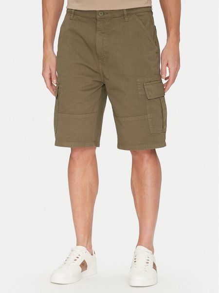 Guess Jeans Szorty materiałowe M5GD45 WGCV1 Khaki Regular Fit. Brązowe szorty męskie Guess Jeans, z bawełny, bez kołnierzyka. Za 199.99 zł.