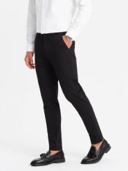 Jednolite męskie spodnie chinosy SLIM FIT – czarne V5 OM-PACP-0183 - XL. Czarne spodnie materiałowe męskie Ombre Clothing, z aplikacjami, z bawełny, biznesowe. Za 125.99 zł.