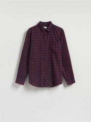 Koszula regular fit w kratę - bordowy. Czerwone koszule męskie Reserved, l, bez wzorów, z bawełny, bez kołnierzyka, bez ramiączek. Za 119.99 zł.
