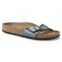 Klapki damskie BIRKENSTOCK MADRID BF. Szare klapki damskie Birkenstock, bez wzorów, bez obcasa. Za 319.99 zł.