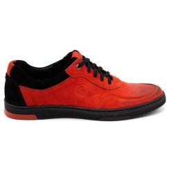 KOMODO Buty męskie skórzane casual 918K czerwone. Czerwone buty wizytowe męskie ze skóry, bez zapięcia. Za 362.62 zł.