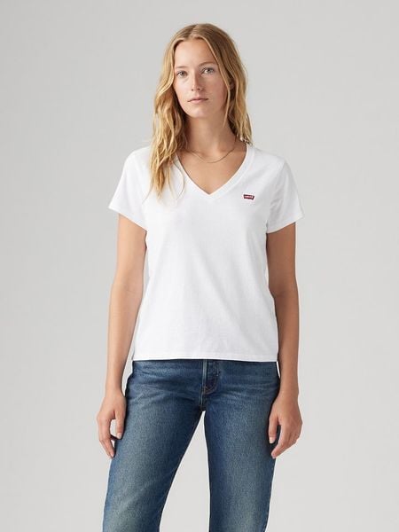 Levi's Koszulka w kolorze białym rozmiar: L. Białe bluzki damskie Levi's, l, bez wzorów, z bawełny, bez kołnierzyka, bez ramiączek. Za 83.42 zł.