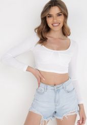 Biała Bluzka Teofistos. Białe bluzki damskie Born2be, s, bez wzorów, z dzianiny, bez ramiączek. Za 14.99 zł.