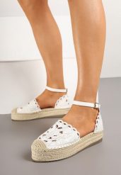Białe Espadryle na Grubej Podeszwie z Ażurową Cholewką Eleasel. Białe espadryle damskie Born2be, w ażurowe wzory, z jeansu, bez obcasa. Za 99.99 zł.