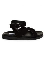 Steve Madden Skórzane sandały w kolorze czarnym rozmiar: 36. Czarne sandały damskie Steve Madden, bez wzorów, ze skóry, bez obcasa. Za 194.61 zł.