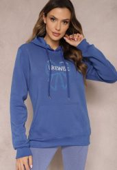 Niebieska Bluza Wykończona Polarem z Nadrukiem i Kapturem Nimba. Niebieskie bluzy z kapturem damskie Renee, l, z bawełny. Za 79.99 zł.