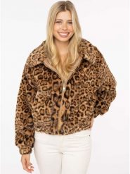 Zwillingsherz Kurtka pluszowa "Leo" w kolorze jasnobrązowo-czarnym rozmiar: L/XL. Brązowe kurtki damskie Zwillingsherz, l, bez wzorów, bez kaptura. Za 249.17 zł.