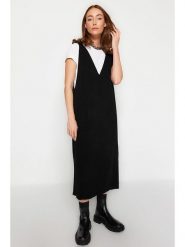 Trendyol Sukienka dzianinowa w kolorze czarnym rozmiar: S. Czarne sukienki damskie Trendyol, na co dzień, s, bez wzorów, z dzianiny, bez kołnierzyka, bez ramiączek, maxi, proste. Za 84.95 zł.