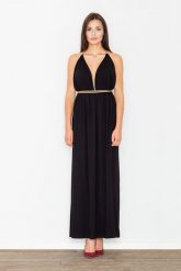 Czarna Elegancka Maxi Sukienka z Ozdobnym Złotym Sznurkiem. Czarne sukienki damskie Figl, na lato, l, bez wzorów, z elastanu, eleganckie, bez kołnierzyka, bez ramiączek, maxi. Za 289.00 zł.