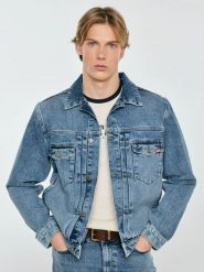 Kurtka męska jeansowa niebieska Justin 385. Niebieskie kurtki męskie Big Star, l, bez wzorów, z denimu, eleganckie, bez kaptura. Za 379.99 zł.