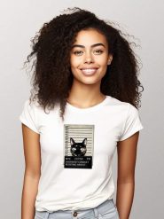 WOOOP Koszulka "Kitty Mugshot" w kolorze białym rozmiar: M. Białe t-shirty damskie Wooop, m, bez wzorów, z bawełny, bez kołnierzyka. Za 56.99 zł.