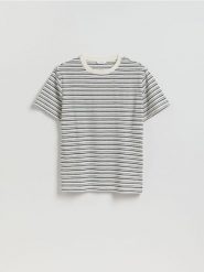 T-shirt comfort w paski - granatowy. Niebieskie t-shirty męskie Reserved, l, bez wzorów, z bawełny, bez kołnierzyka. Za 79.99 zł.