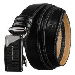 Czarny pasek męski z automatyczną klamrą wykonany ze skóry naturalnej - Peterson. Czarne paski męskie Peterson, bez wzorów, ze skóry, eleganckie. Za 59.48 zł.