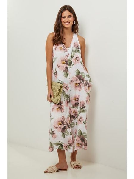 Lin Passion Lniany kombinezon w kolorze białym rozmiar: 40/42. Białe kombinezony damskie Lin Passion, bez wzorów, ze lnu, klasyczne, bez kołnierzyka, bez ramiączek. Za 145.26 zł.