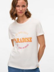 Vero Moda Koszulka "Mella" w kolorze białym rozmiar: XL. Białe bluzki damskie Vero Moda, xl, bez wzorów, z bawełny, bez kołnierzyka. Za 48.28 zł.