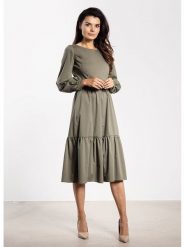 Awama Sukienka w kolorze khaki rozmiar: M. Brązowe sukienki damskie Awama, m, bez wzorów, bez kołnierzyka, bez ramiączek, midi. Za 126.15 zł.