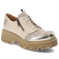 Beżowe Półbuty Maciejka Stylowe Obuwie Damskie. Brązowe półbuty damskie Maciejka, bez wzorów, z materiału, eleganckie, bez obcasa. Za 439.00 zł.