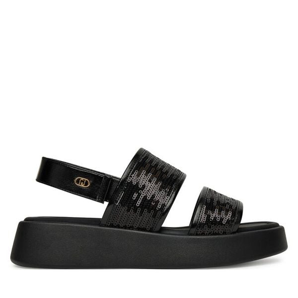 Sandały Liu Jo. Czarne sandały damskie Liu Jo, bez wzorów, bez obcasa, na płaskiej podeszwie. Za 579.99 zł.