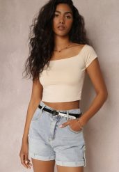Jasnoniebieskie Jeansowe Szorty Luźne z Paskiem Julchen. Niebieskie szorty damskie Renee, bez wzorów, z jeansu. Za 54.99 zł.