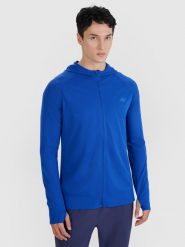 4F Bluza do biegania w terenie szybkoschnąca męska - niebieska L/XL. Niebieskie bluzy sportowe męskie 4f, bez wzorów, z dzianiny, klasyczne, bez kołnierzyka, bez ramiączek. W wyprzedaży za 119.99 zł.