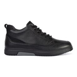 Czarne ocieplane buty męskie. Czarne buty wizytowe męskie z jeansu, bez zapięcia. Za 212.22 zł.