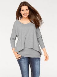 Heine Koszulka w kolorze szarym rozmiar: 48. Szare bluzki damskie Heine, bez wzorów, bez kołnierzyka. Za 126.99 zł.