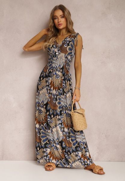 Czarna Sukienka Sallaza. Czarne sukienki damskie Renee, na imprezę, l, bez wzorów, boho, bez kołnierzyka, bez ramiączek, maxi, kopertowe. Za 69.99 zł.