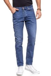 SPODNIE MĘSKIE WRANGLER REGULAR TAPERED B&Y TACK ROOM W11GSW23W 112126023. Niebieskie spodnie materiałowe męskie Wrangler, bez wzorów, z jeansu. Za 199.99 zł.