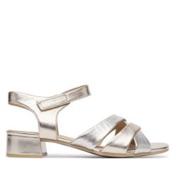 Sandały Caprice. Żółte sandały damskie Caprice, bez wzorów, bez obcasa, na słupku. Za 329.99 zł.