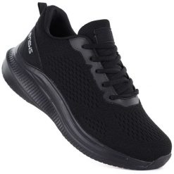 Buty sportowe na platformie czarne NEWS 254. Czarne buty sportowe na co dzień damskie NEWS, bez wzorów, z materiału. Za 139.99 zł.