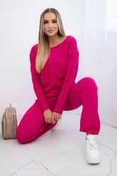 Komplet sweterkowy Bluza + Spodnie fuksja. Czerwone bluzy bez kaptura damskie KESI, bez wzorów, z poliesteru, eleganckie, plus size. Za 297.97 zł.