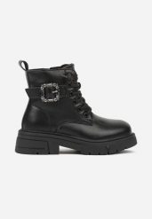 Czarne Botki Workery Zdobione Biżuteryjną Klamrą przy Cholewce Fennisena. Czarne botki dziewczęce Born2be, z aplikacjami, z futra, bez ramiączek. Za 129.99 zł.
