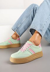 Jasnozielone Sneakersy Kultowe Tenisówki na Grubej Podeszwie Gonelis. Zielone trampki i tenisówki damskie Renee, bez wzorów, z jeansu. Za 79.99 zł.