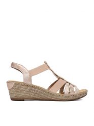 Rieker Sandały CEO-62436-31 Różowy. Czerwone sandały damskie Rieker, bez wzorów, ze skóry, bez obcasa, na koturnie. Za 319.99 zł.