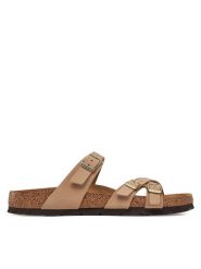 Birkenstock Klapki Franca Sfb 1022973 Beżowy. Brązowe klapki damskie Birkenstock, bez wzorów, z nubiku, bez obcasa. Za 409.99 zł.