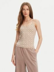 Guess Top V5YP11 MC03W Beżowy Slim Fit. Brązowe topy damskie Guess, xs, z aplikacjami, z syntetyku, bez kołnierzyka. Za 179.99 zł.