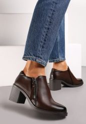 Ciemnobrązowe Półbuty na Obcasie z Krótkim Suwakiem Proctana. Brązowe półbuty damskie Renee, bez wzorów, eleganckie, bez obcasa, na obcasie. Za 139.99 zł.