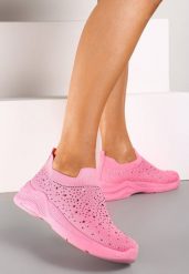 Różowe Buty Sportowe z Elastyczną Cholewką i Cyrkoniami Aribea. Czerwone buty sportowe na co dzień damskie Renee, z aplikacjami, z dresówki. Za 14.99 zł.