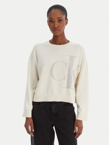 Calvin Klein Jeans Sweter Smooth LV047E304G Beżowy Regular Fit. Brązowe swetry klasyczne damskie Calvin Klein Jeans, xl, z bawełny, bez kołnierzyka. Za 419.99 zł.