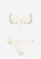 Białe Bikini Klasyczny Biustonosz i Figi Ozdobione Kwiatową Aplikacją Rivaeria. Białe bikini damskie Born2be, z aplikacjami. Za 69.99 zł.