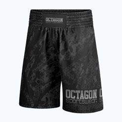 Spodenki bokserskie męskie Octagon Geo Grunge. Czarne szorty męskie OCTAGON, bez kołnierzyka. Za 149.99 zł.