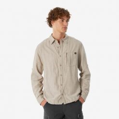 Koszula turystyczna męska z długim rękawem Quechua NH500. Brązowe koszule męskie QUECHUA, m, bez wzorów, z bawełny, bez kołnierzyka, bez ramiączek. Za 149.99 zł.