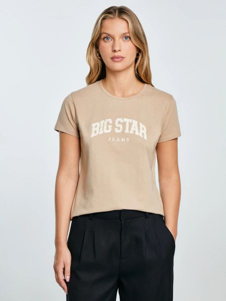 Koszulka damska bawełniana z logo BIG STAR beżowa Ramila 805. Brązowe t-shirty damskie Big Star, l, bez wzorów, z bawełny, bez kołnierzyka. W wyprzedaży za 39.99 zł.