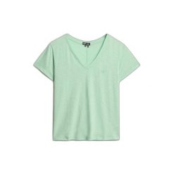 Koszulka damska z dekoltem w serek z haftem Superdry Slub. Zielone bluzki sportowe damskie Superdry., bez kołnierzyka, bez ramiączek. W wyprzedaży za 111.25 zł.