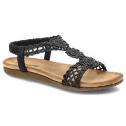 Czarne Sandały Artiker Eleganckie Obuwie Damskie. Czarne sandały damskie Artiker, w ażurowe wzory, z koronki, bez obcasa. Za 139.00 zł.