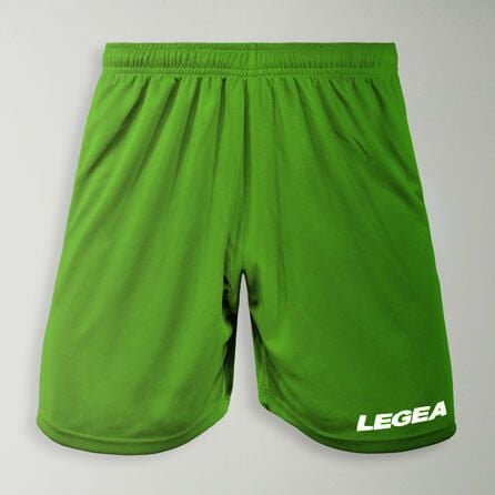 Spodenki do biegania Dusseldorf z oddychającego poliestru zielone. Zielone szorty męskie Legea, bez wzorów, z bawełny, sportowe. Za 52.00 zł.